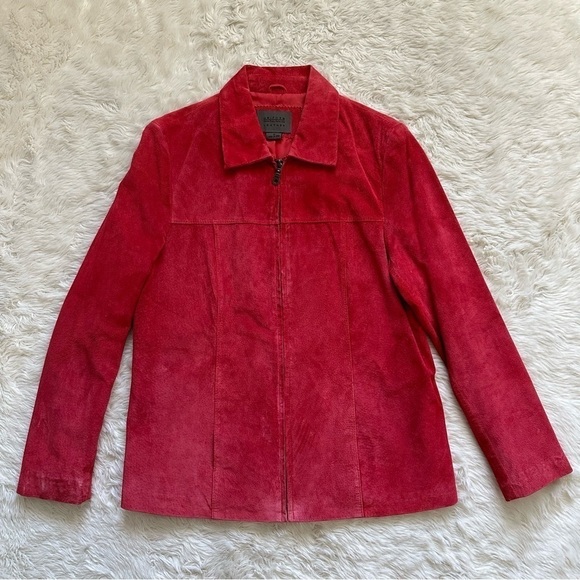 Vintage Uniform John Paul Richard Jacket 100% Leather Suede Zip Up Red 8 - Picture 1 of 13